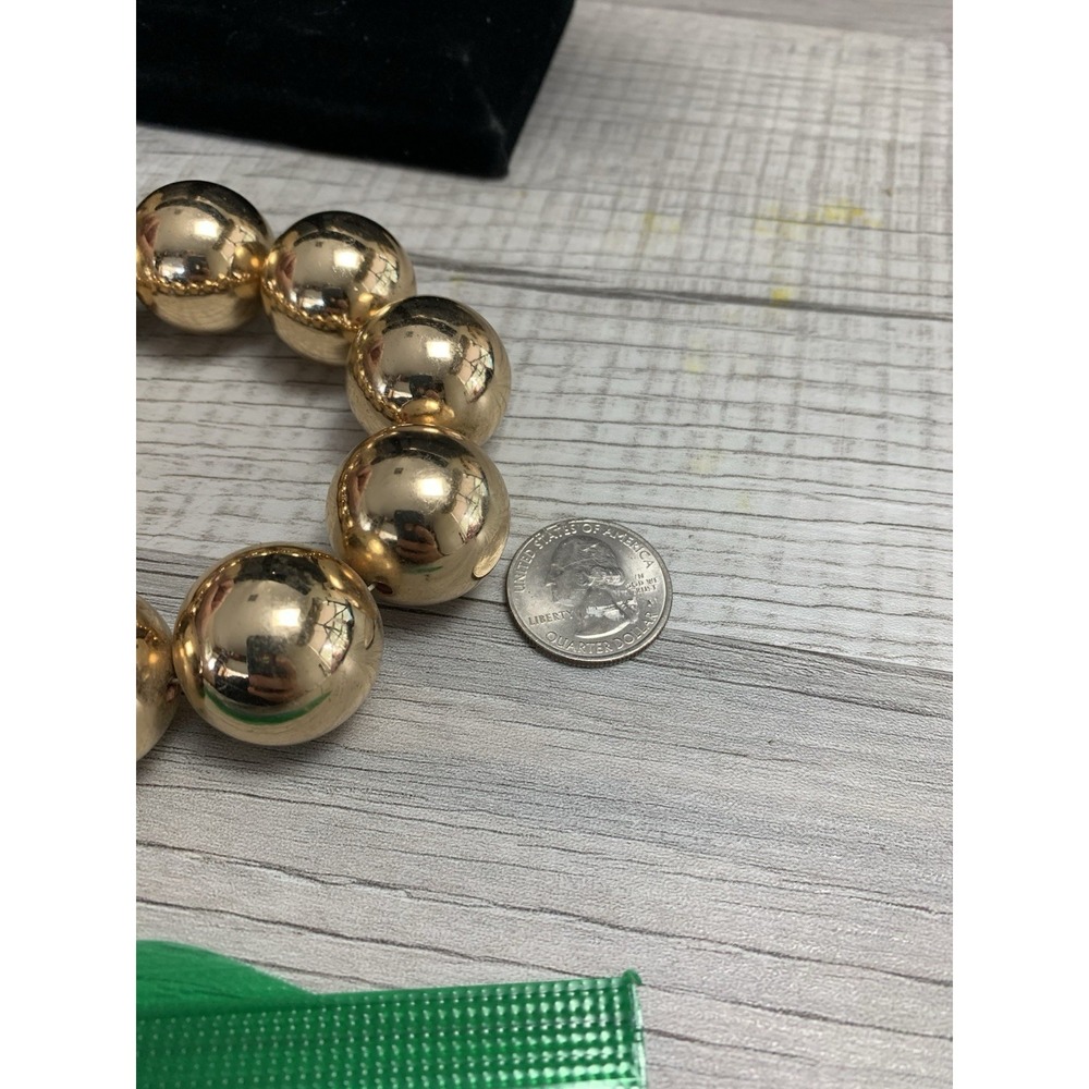Ball Beaded Stretch Bracelet Gold Tone Statement Party Y2K 6 - 8"‎ - Picture 7 of 7